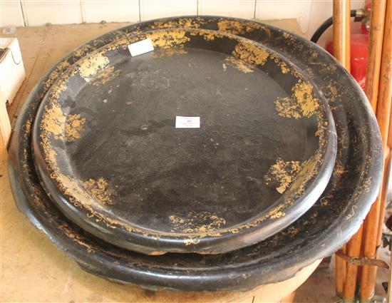 Two graduated papier mache trays